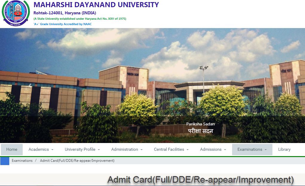 MDU University Admit Card Date Sheet